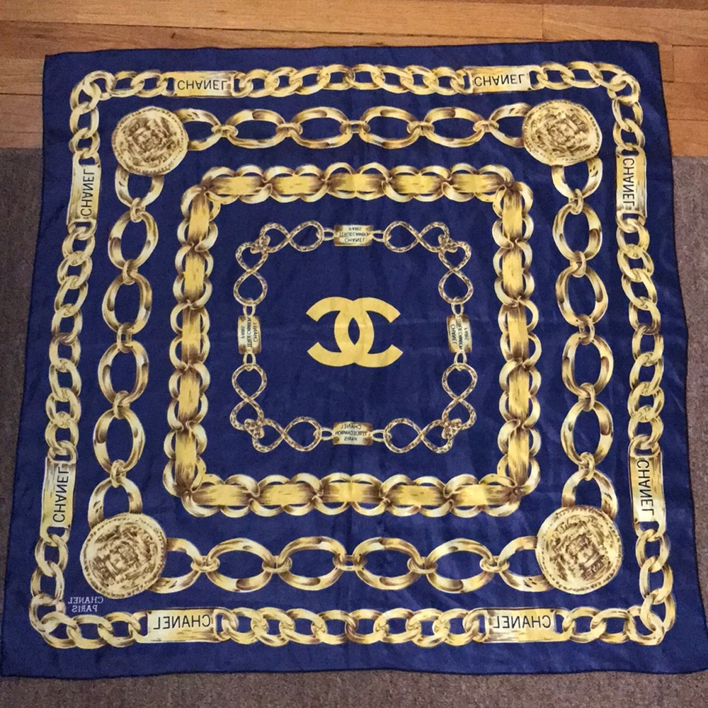 Chanel Scarf Rue Cambon Blue Gold - Vintage